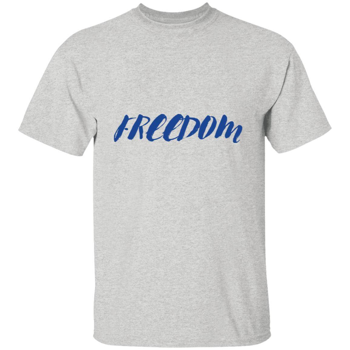 Ash gray, heavyweight classic unisex t-shirt in 100% cotton. Freedom is written across the chest front.