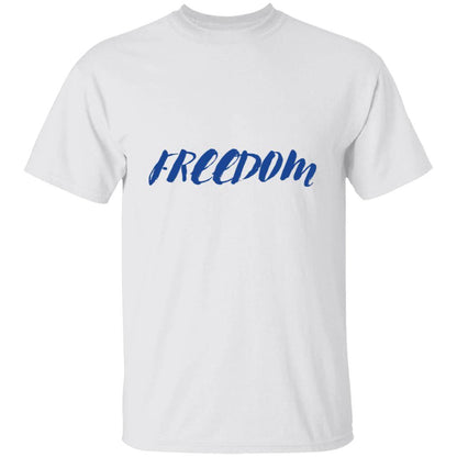 White, heavyweight classic unisex t-shirt in 100% cotton. Freedom is written across the chest front.
