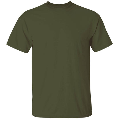 Military green t-shirt is blank on the front and is heavyweight fabric in classic unisex fit made from 100% cotton.