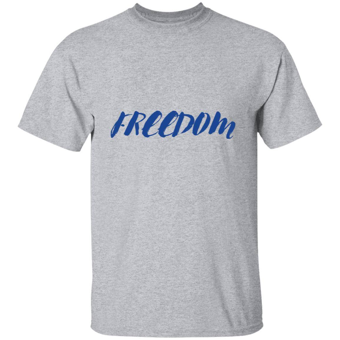 Sport gray, heavyweight classic unisex t-shirt in 100% cotton. Freedom is written across the chest front.