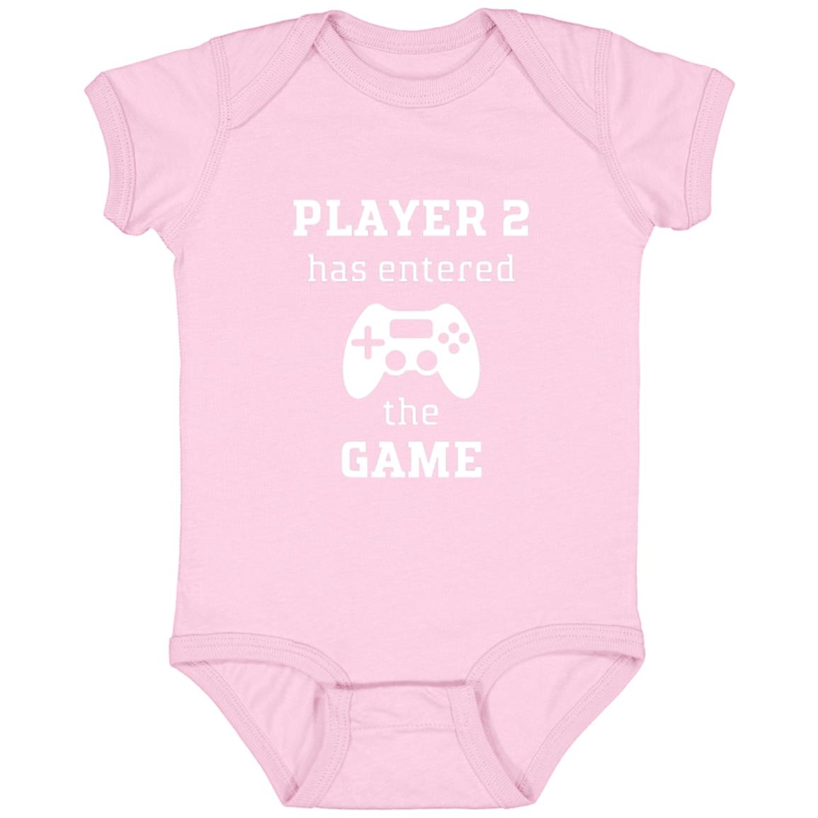 Leveled Up Player 2 infant body suit in pink