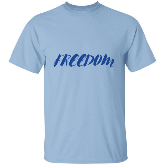 Light blue, heavyweight classic unisex t-shirt in 100% cotton. Freedom is written across the chest front; on the back is a grunge USA flag with "Sweet Land of Liberty" - Any Gift For You