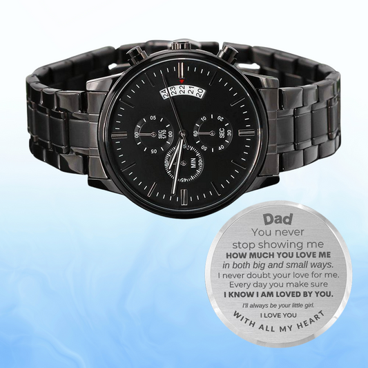 Engraved Black Chronograph Watch To Dad From Daughter - Any Gift For You