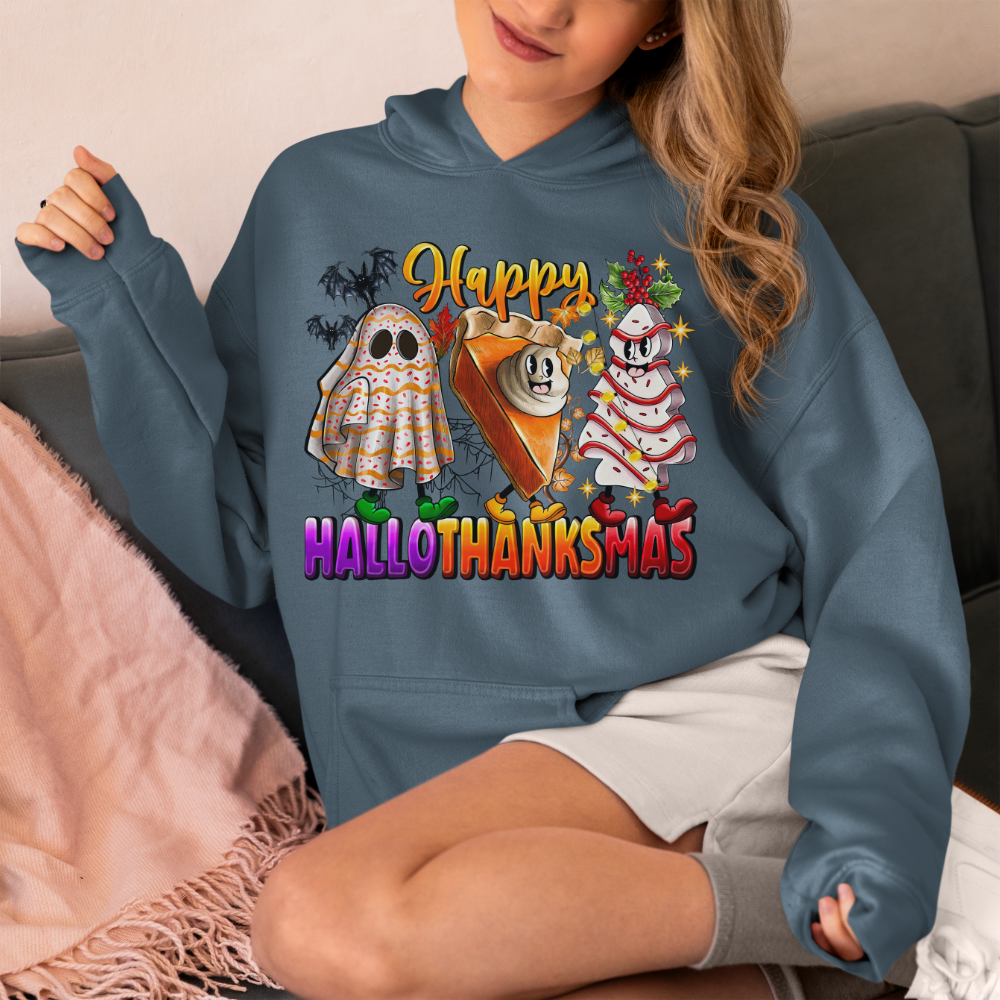 Fun Happy HalloThanksMus Hoodie in Dark Heather - Any Gift For You