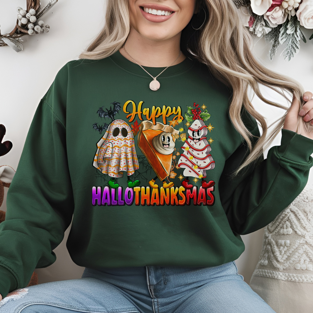 Fun Happy HalloThanksMus Sweatshirt in Forest - Any Gift For You