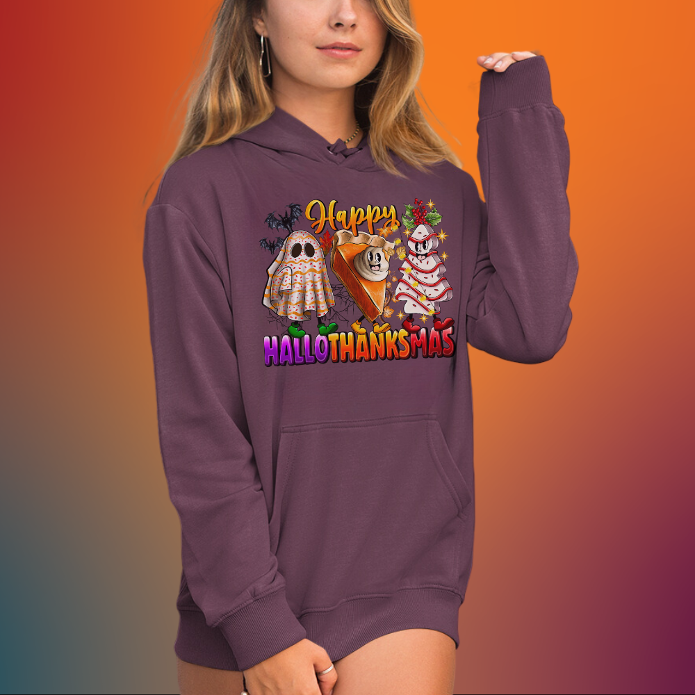 Fun Happy HalloThanksMus Hoodie in Maroon - Any Gift For You