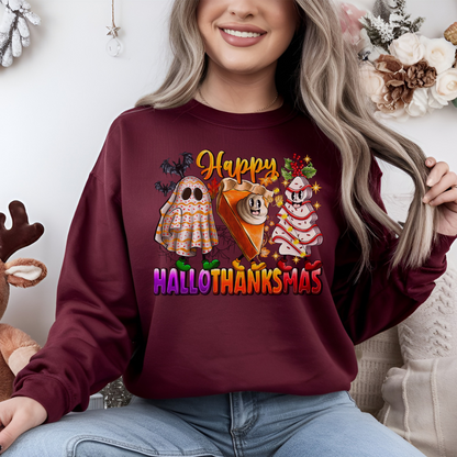 Fun Happy HalloThanksMus Sweatshirt in Maroon - Any Gift For You