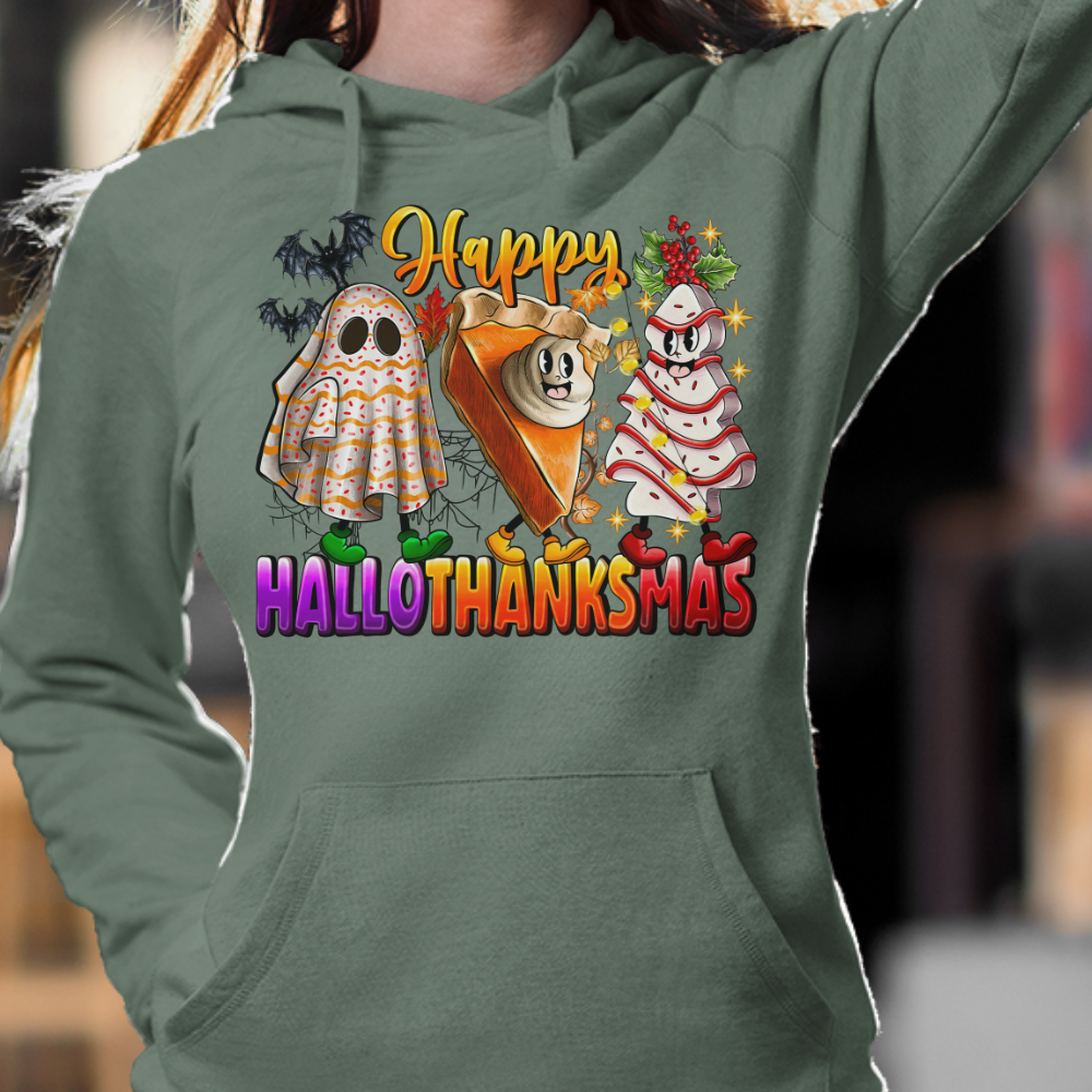 Fun Happy HalloThanksMus Hoodie in Military Green - Any Gift For You