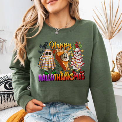 Fun Happy HalloThanksMus Sweatshirt in Military Green - Any Gift For You