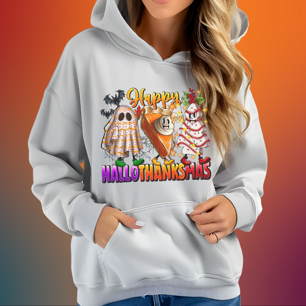 Fun Happy HalloThanksMus Hoodie in Sport Grey - Any Gift For You