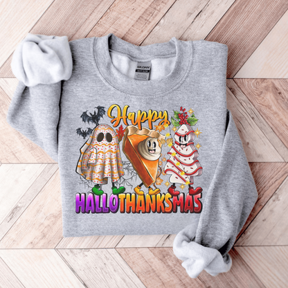 Fun Happy HalloThanksMus Sweatshirt in Sport Grey - Any Gift For You