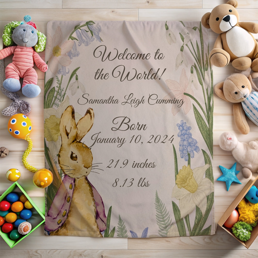 Personalizable Rabbit Pattern Baby Blanket for a girl - Any Gift For You