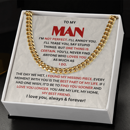 To My Man – The Best Part of My Life is You | Cuban Chain in 14k gold and Soft Touch Box - Any Gift For You