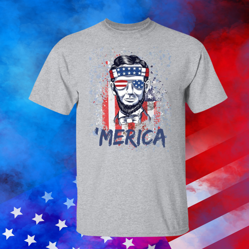 Abe Lincoln 'MERICA T-Shirt in gray - Any Gift For You