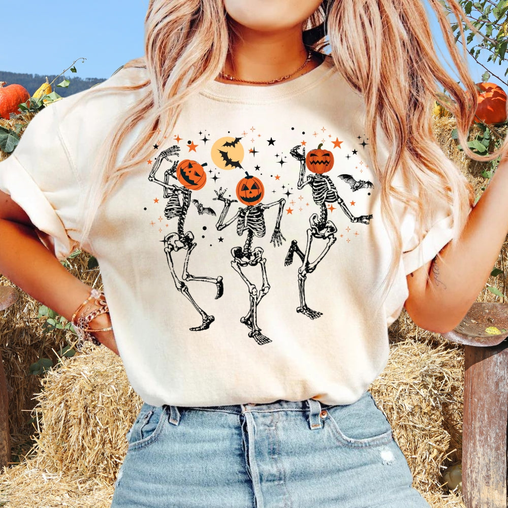 Dancing Pumpkin Heads Halloween T-Shirt on a white shirt - Any Gift For You