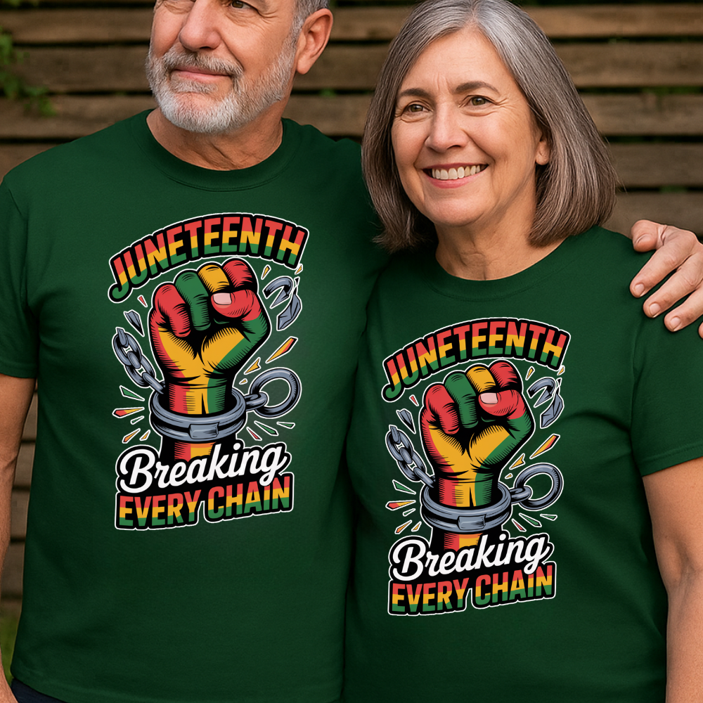 Juneteenth Chain Breaking T-shirt in Forest
