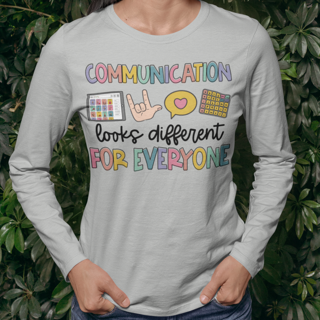 Communication short sleeve T-shirt with long sleeves in ash - Any Gift For You