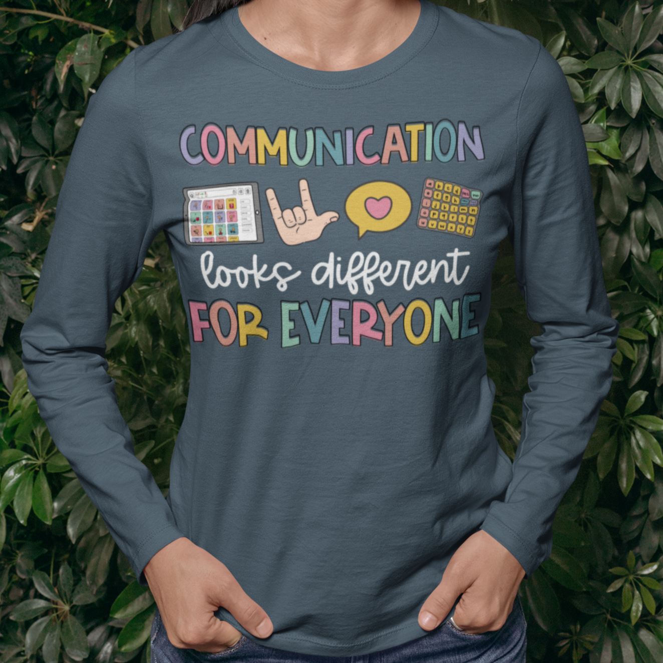 Communication short sleeve T-shirt with long sleeves in dark heather - Any Gift For You