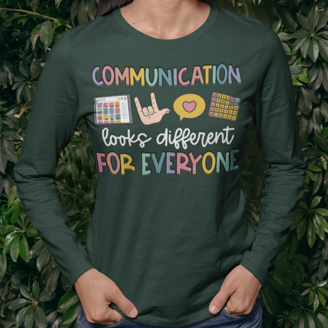 Communication short sleeve T-shirt with long sleeves in forest - Any Gift For You