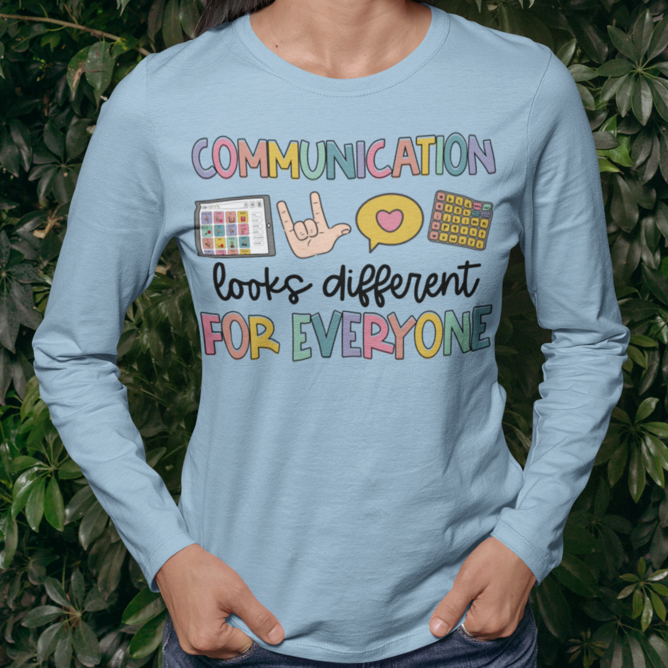 Communication short sleeve T-shirt with long sleeves in light blue - Any Gift For You