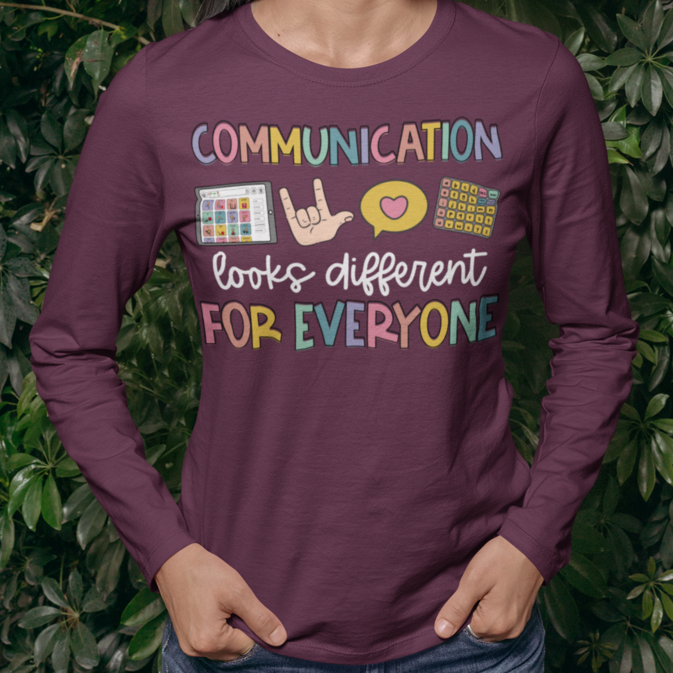 Communication short sleeve T-shirt with long sleeves in maroon - Any Gift For You