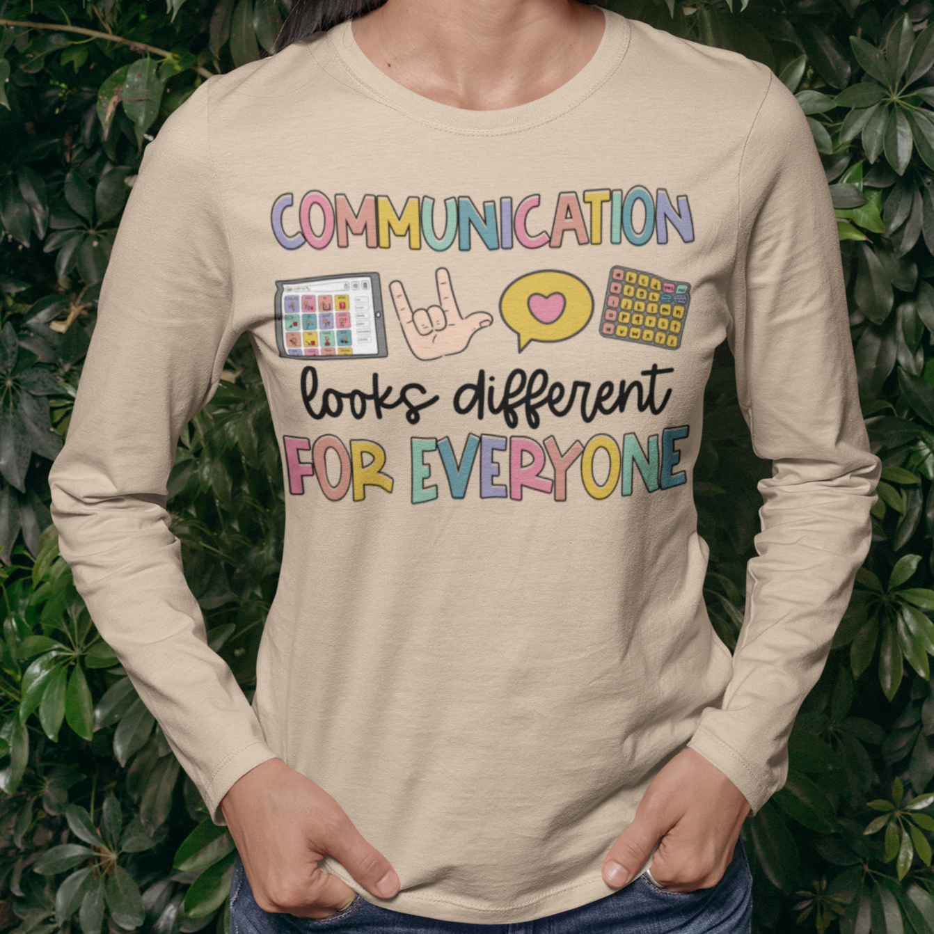 Communication short sleeve T-shirt with long sleeves in natural - Any Gift For You