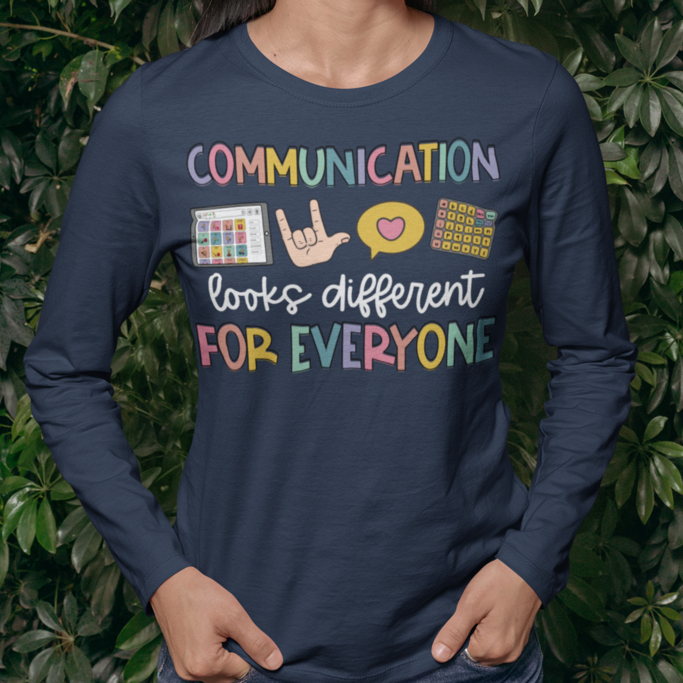 Communication short sleeve T-shirt with long sleeves in navy - Any Gift For You