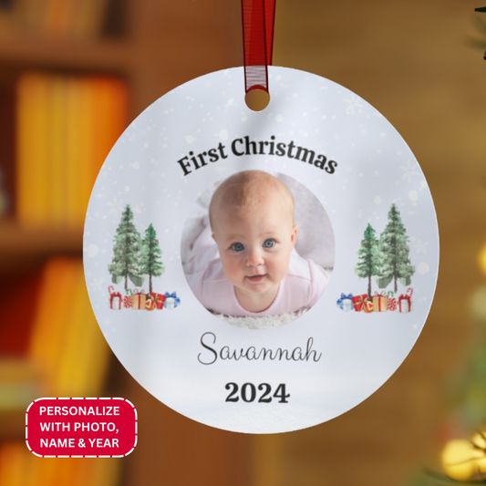 Personalized First Christmas Ornament with Photo Upload