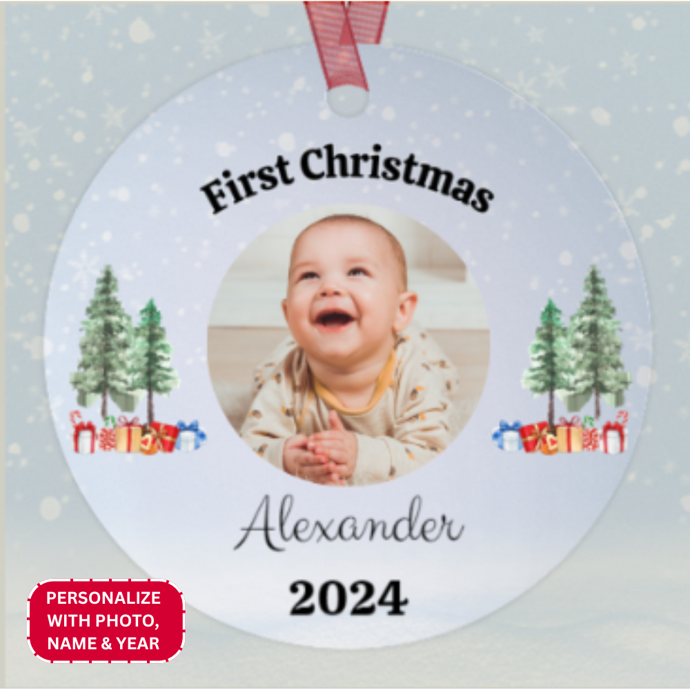 Personalized First Christmas Ornament with Photo Upload