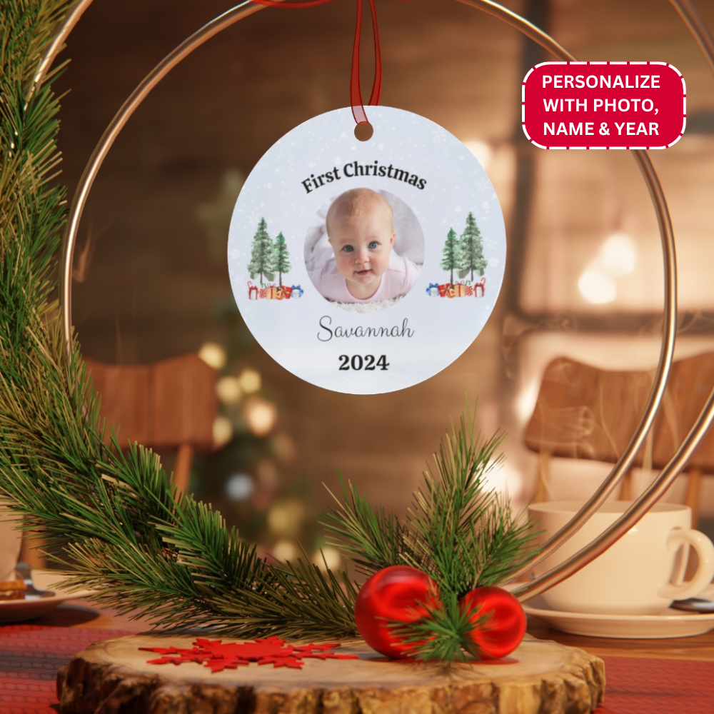 Personalized First Christmas Ornament with Photo Upload