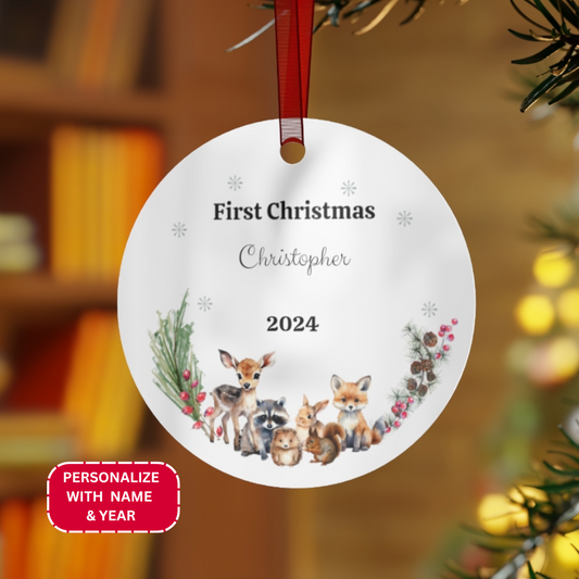 Personalized First Christmas Ornament with Forest Friends - Any Gift For You