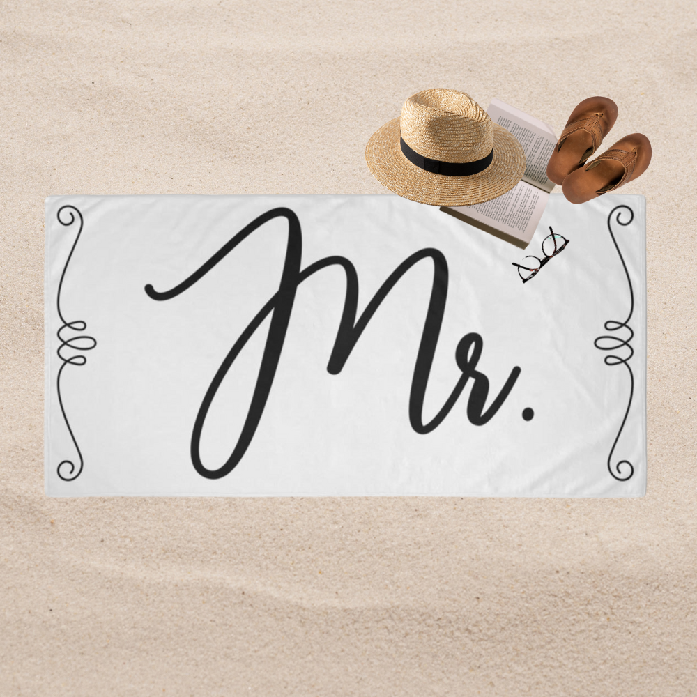 Mr. & Mrs. Beach Towel Set in White