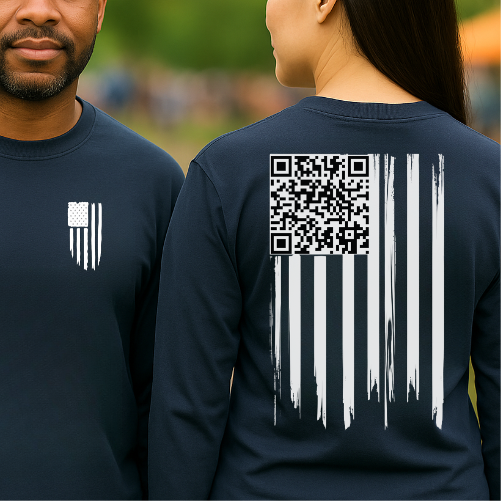 American Flag QR Code Shirt – Unisex Heavy Cotton Patriotic Tee