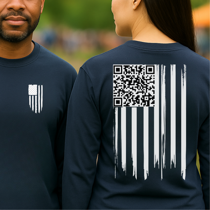 American Flag QR Code Shirt – Unisex Heavy Cotton Patriotic Tee