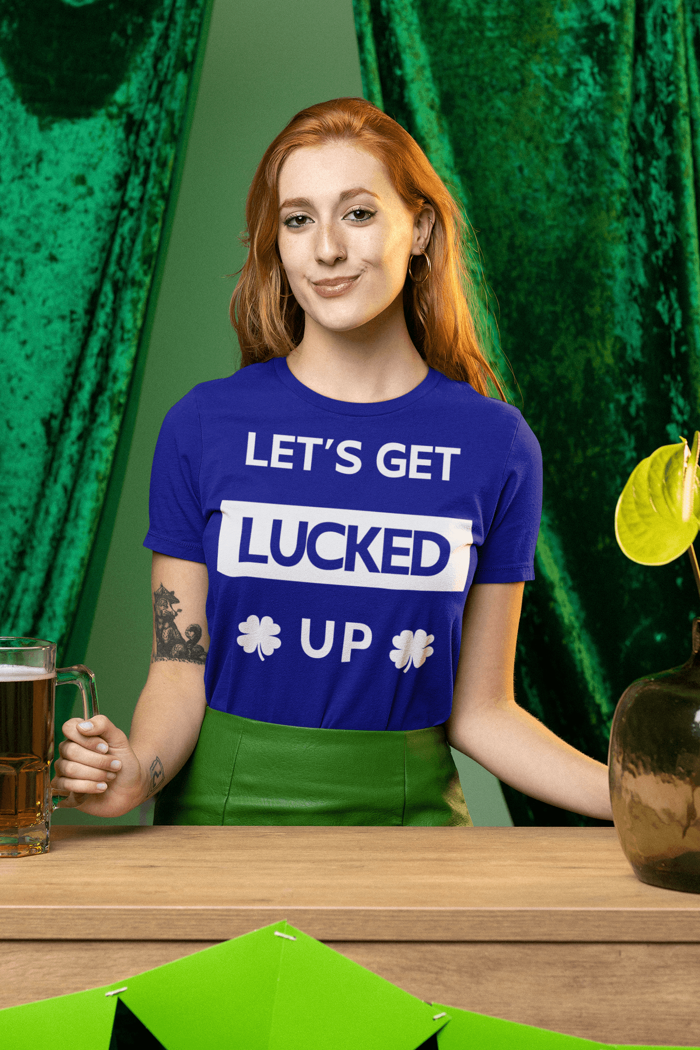 Let's Get LUCKED UP St. Patrick's Day Unisex Crewneck T-shirt navy with white text - Any Gift For You