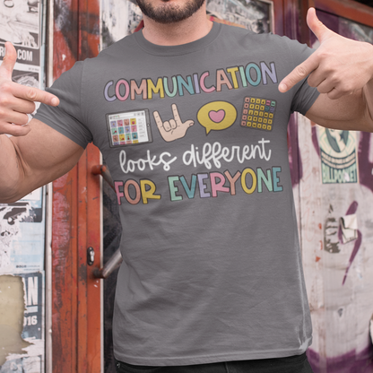 Communication short sleeve T-shirt with short sleeves in charcoal - Any Gift For You