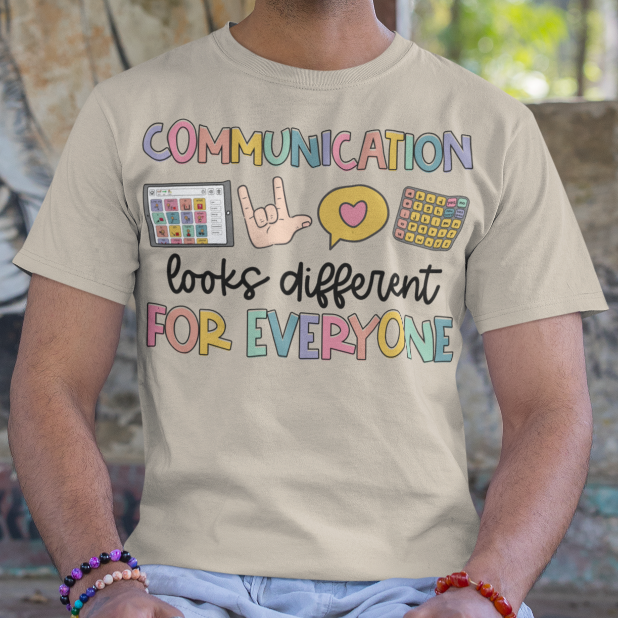 Communication short sleeve  T-shirt with short sleeves in sand - Any Gift For You