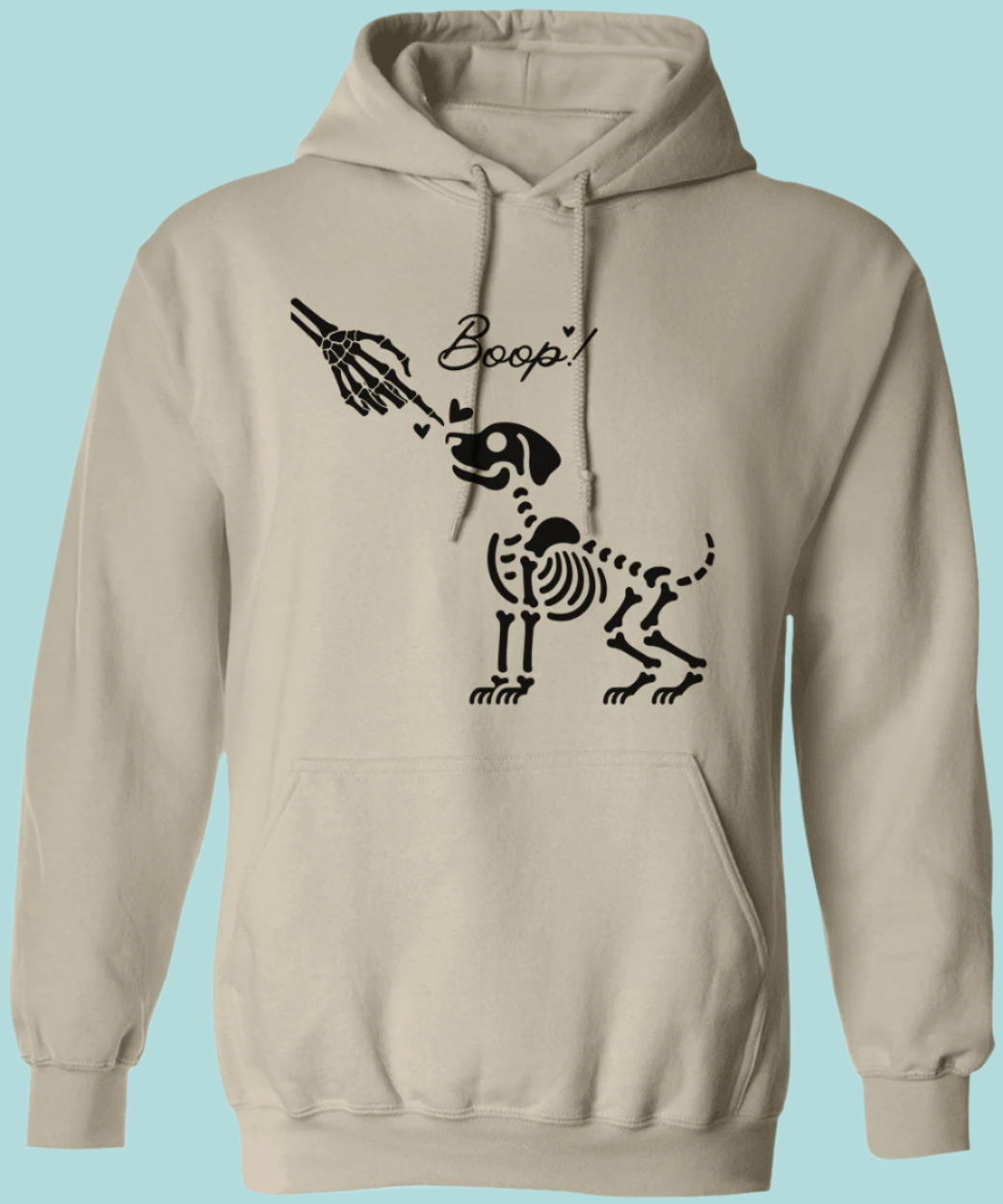 Boop Skeleton Dog Hoodie in sand with black image - Any Gift For You