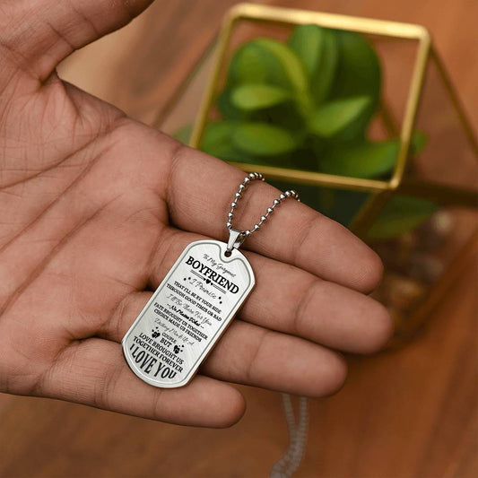 To My Gorgeous Boyfriend Customizable Dog Tag Necklace, I Promise to love you Forever