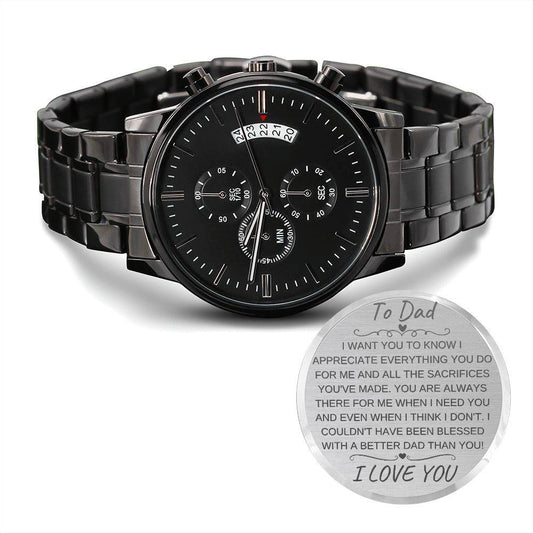To Dad | Engraved Black Chronograph Watch - Any Gift For You