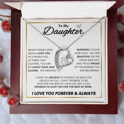 Forever My Lucky Charm Necklace in 18K white gold and mahogany style LED light box - Any Gift For You