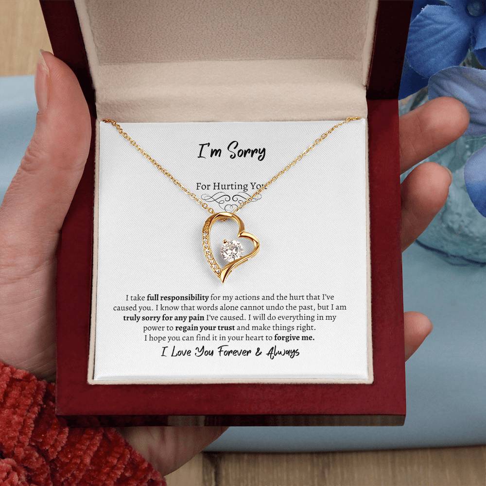 I'm Sorry Forever Love Necklace with 18k gold finish in a mahogany style box - Any Gift For You