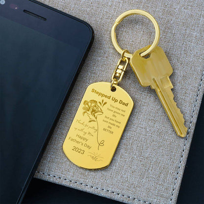 To Stepped Up Dad | Dog Tag Keychain | Fishing - Any Gift For You