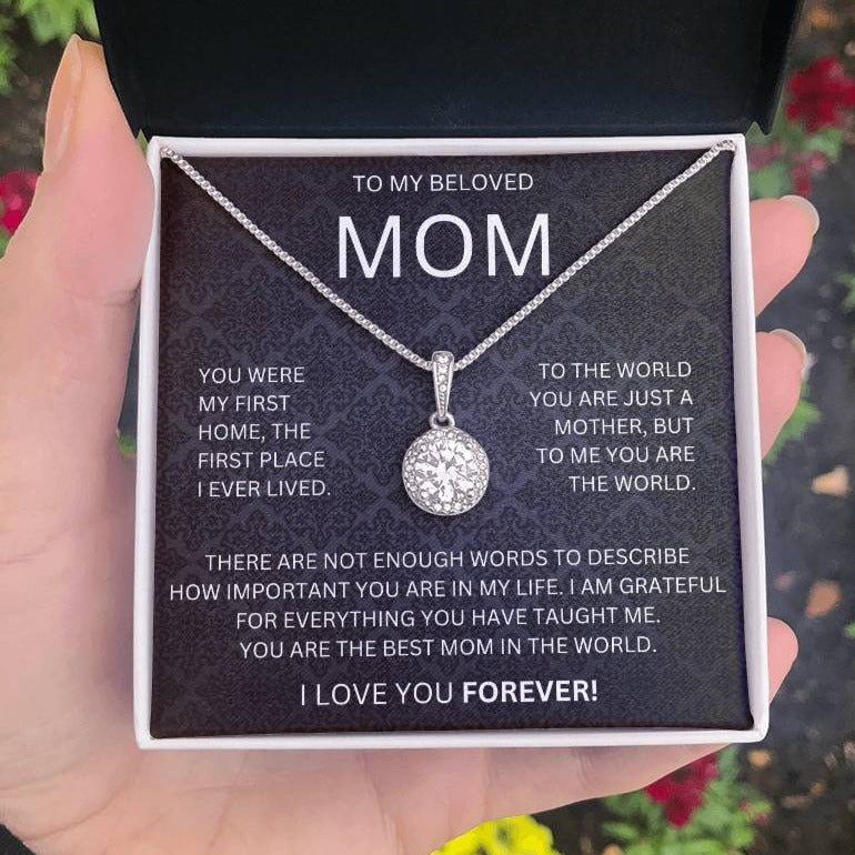 Mom, My First Country Eternal Hope Necklace with 14k white gold finish in a soft touch box - Any Gift For You