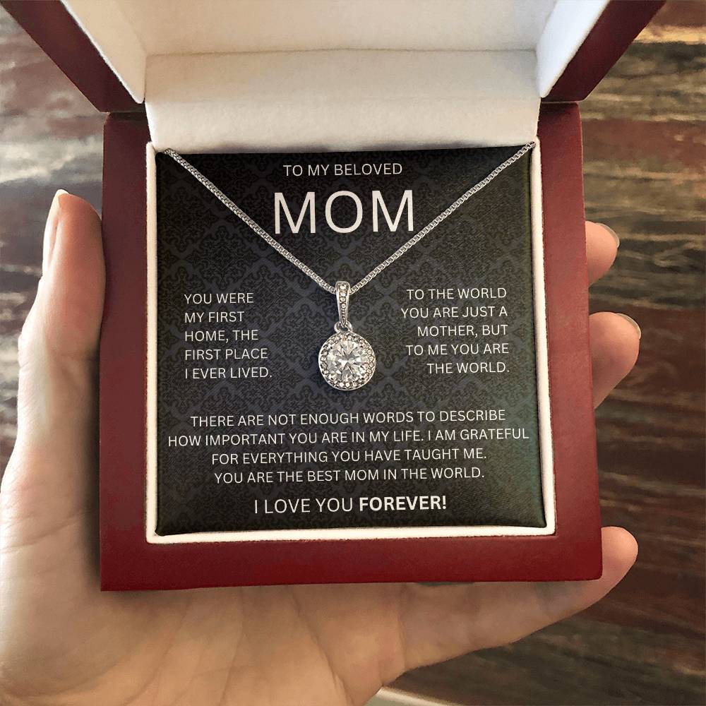 Mom, My First Country Eternal Hope Necklace with 14k white gold finish in a mahogany style box - Any Gift For You