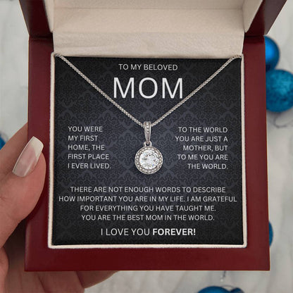 Mom, My First Country Eternal Hope Necklace with 14k white gold finish in a mahogany style box - Any Gift For You