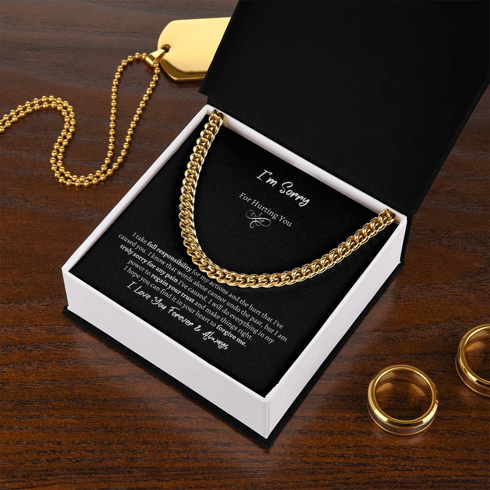 I'm Sorry Cuban Chain Necklace with 14k gold finish over stainless steel in an oreo box - Any Gift For You