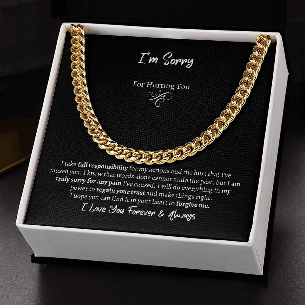 I'm Sorry Cuban Chain Necklace with 14k gold finish over stainless steel in an oreo box - Any Gift For You