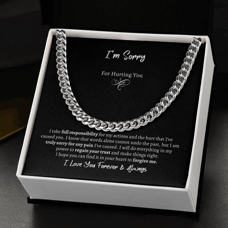 I'm Sorry Cuban Chain Necklace polished stainless steel in an oreo box - Any Gift For You