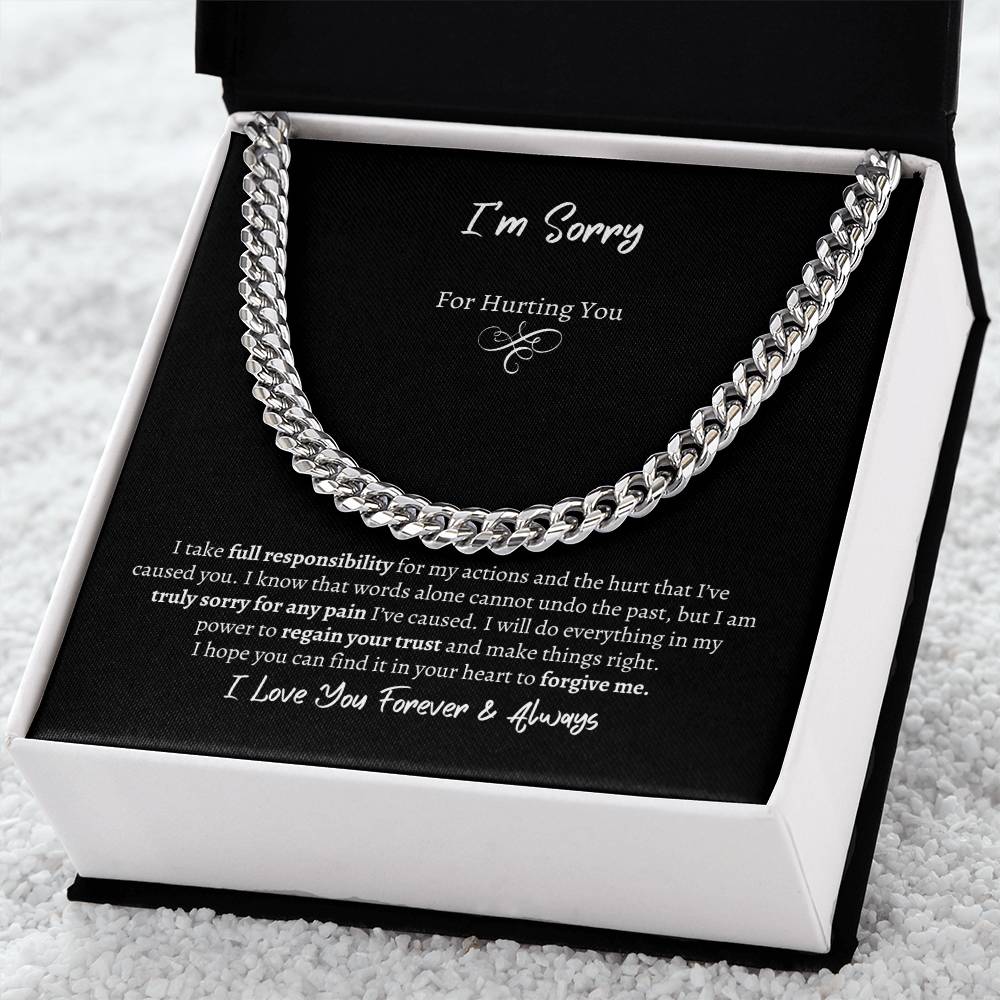 I'm Sorry Cuban Chain Necklace polished stainless steel in an oreo box - Any Gift For You